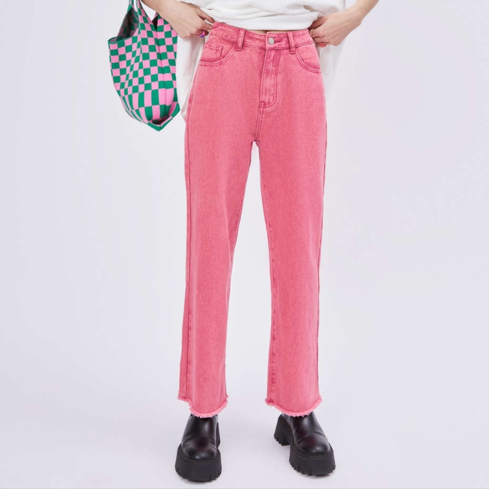 Cider - Pink High Rise Straight Leg Denim With Raw Edge Sz S